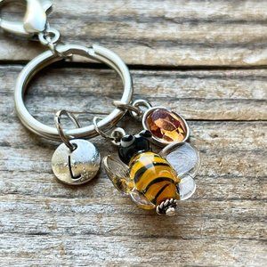 Personalized Bee Keychain / Purse Charm With Initial And Rhinestone Charm